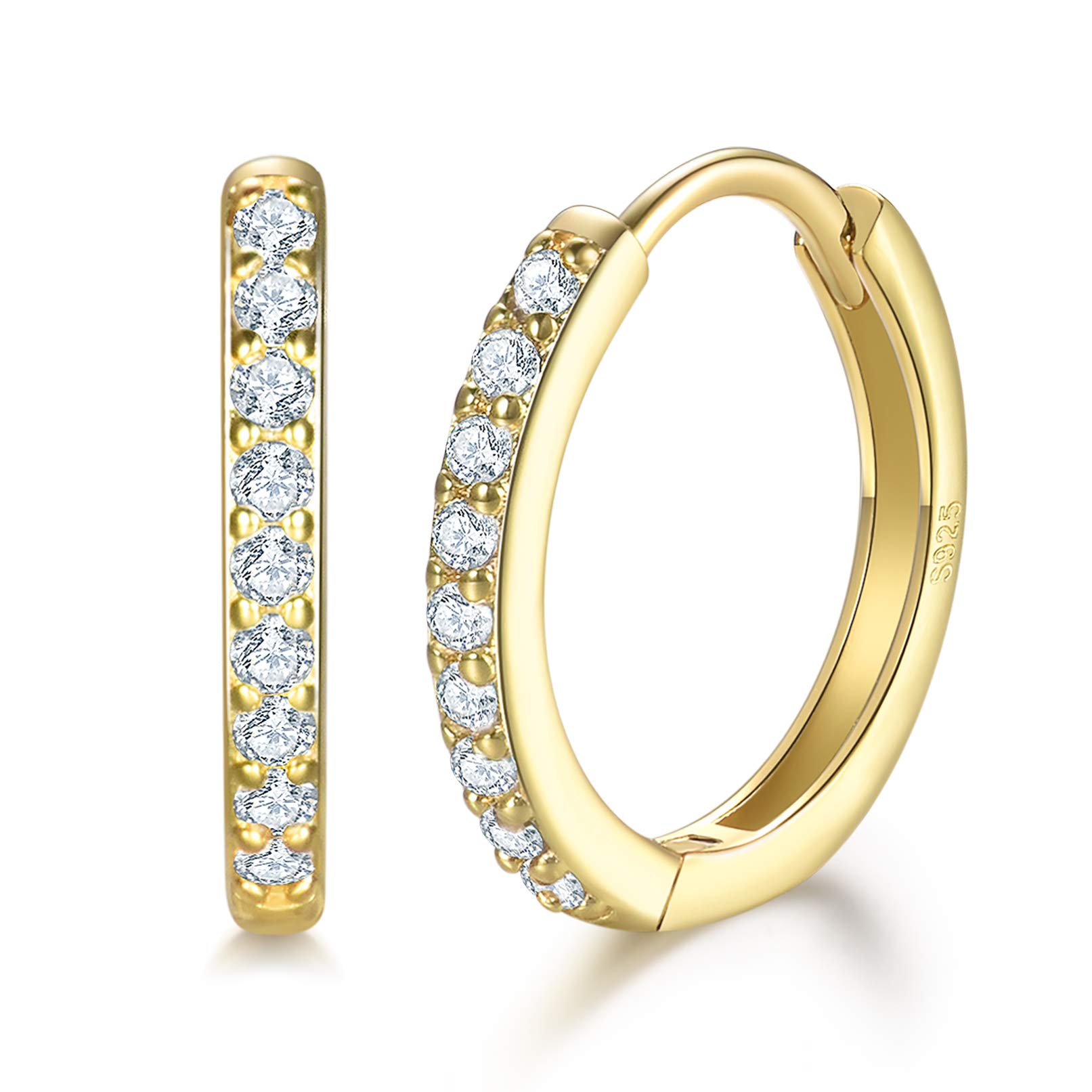 ilasif 925 Sterling Silver Hoop Earrings for Women, 18K Gold Plated Hypoallergenic Huggies Small Hoop Earrings with Zircon, Birthday Valentines Mothers Day Gifts for Mum Wife Girlfriends