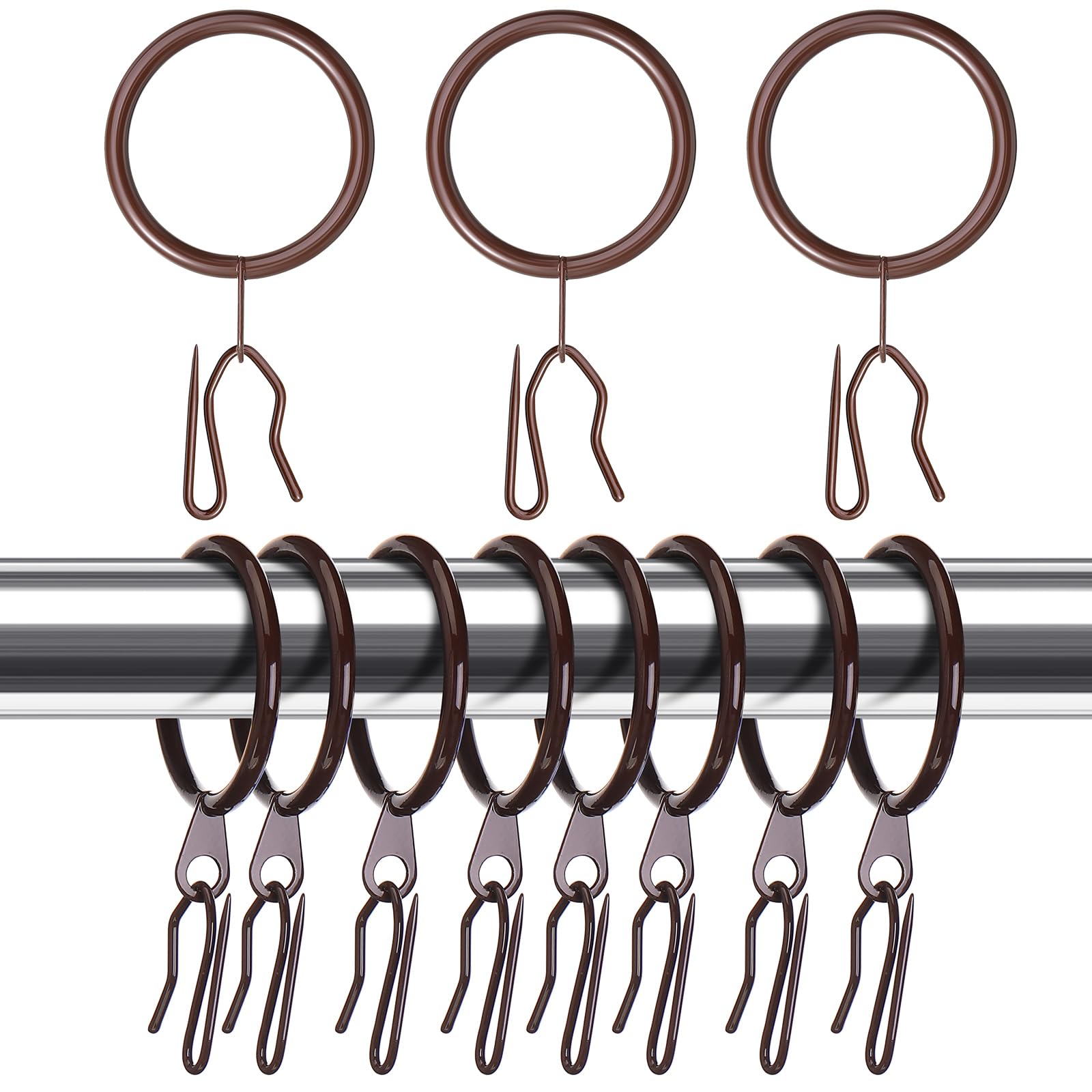 Photo 1 of *USED*
Hotop 30 Pcs Metal Drapery Curtain Rings 0.98/1.26/1.65 inch Interior Diameter and 30 Pcs Hanging Curtain Drapery Pin Hooks for Window Door Shower(Brown,32 mm)