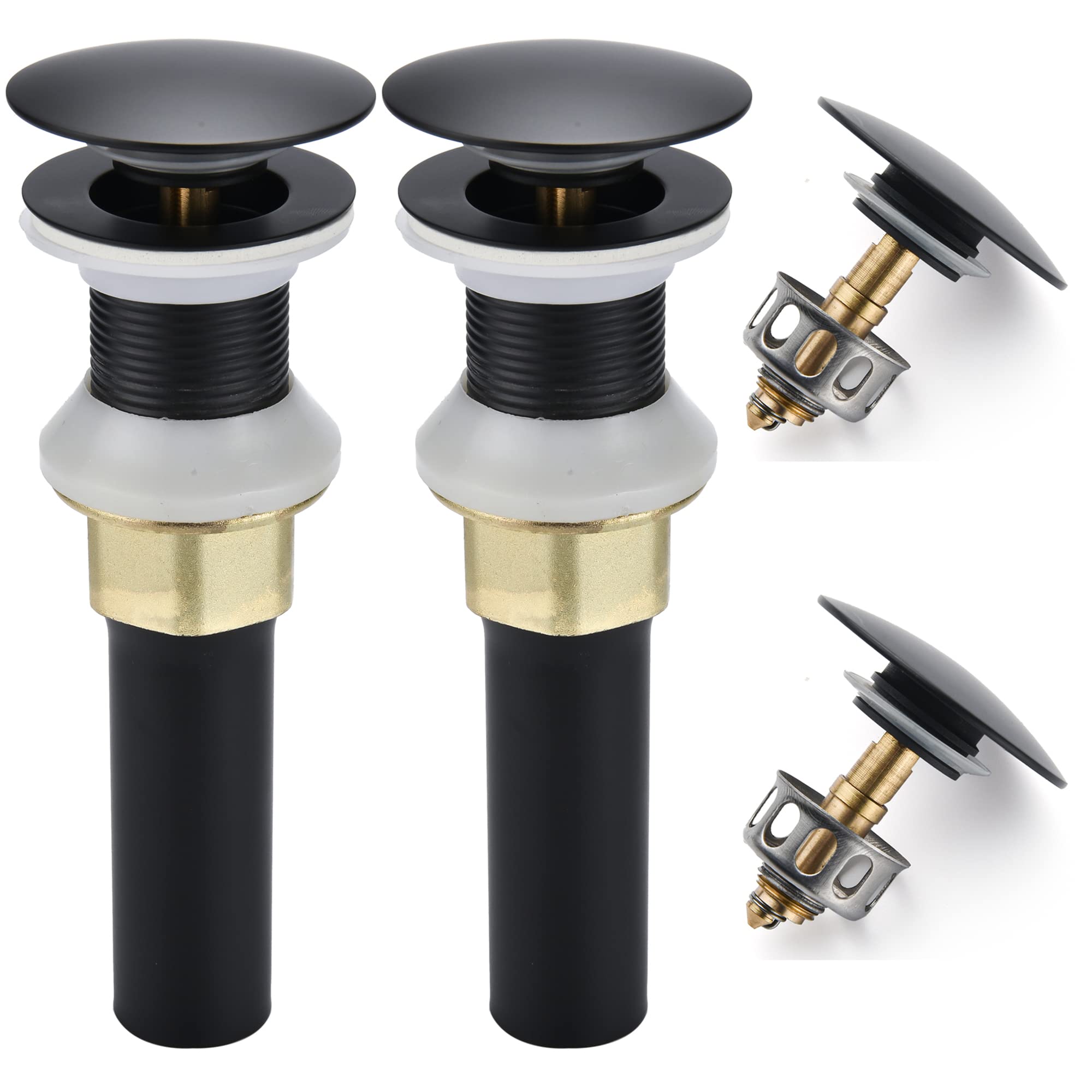 Photo 1 of Rockgoya Bathroom Sink Drain,2 Pack Drain Stopper Bathroom Sink Without Overflow,Pop Up Drain Assembly with Detachable Strainer Basket,Built-in Anti-Clogging Strainer,Stainless Steel Mattle Black