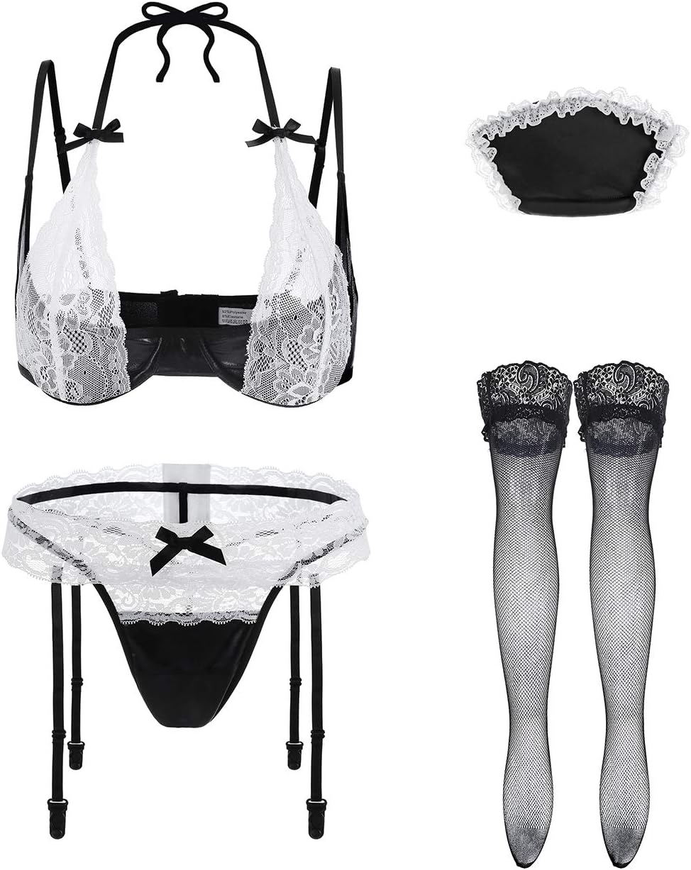 EDENIGHT Women French Maid Costume Lingerie Servant Cosplay Outfit