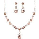 EleQueen Wedding Round Teardrop Crystal Jewelry Set for Women, Gorgeous Bridal Pear-Shape Rhinestone Necklace Earring Sets for Bride Bridesmaid