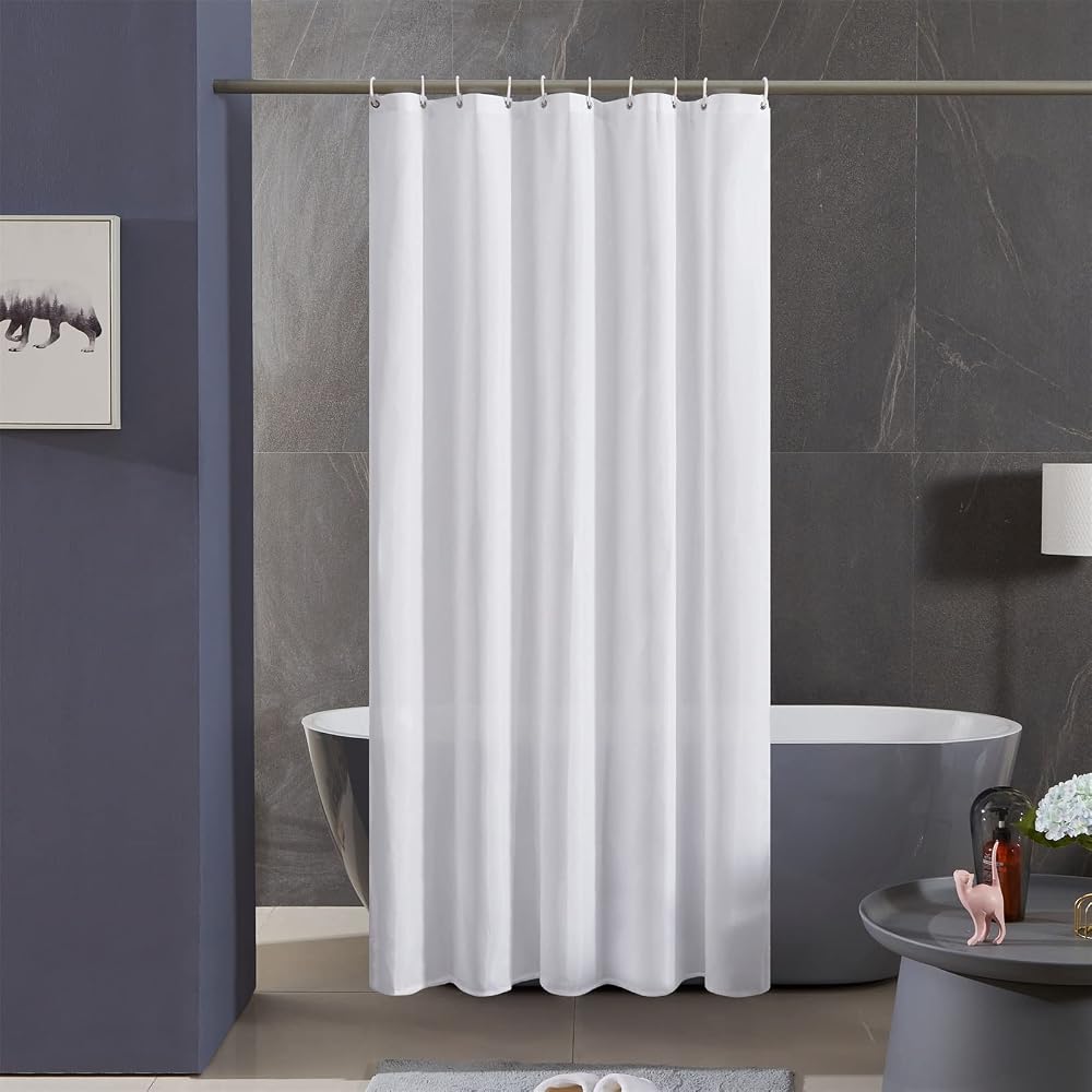 Furlinic White Shower Curtain 47x72 In Polyester Waterproof Washable 8 Hooks