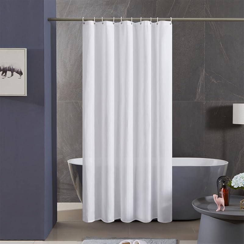 Furlinic White Shower Curtain 47x72 In Polyester Waterproof Washable 8 Hooks