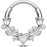 CM Crareesi Mania Rose Septum Rings 16G Septum Piercing Jewelry 316L Stainless Steel Daith Piercing Jewelry Heart Daith Earrings for Women