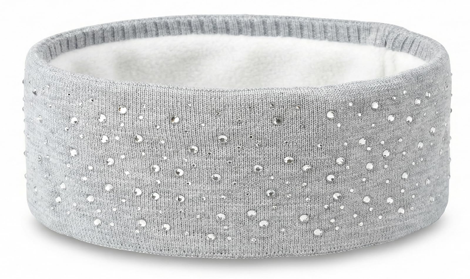 styleBREAKER Women's Headband with Rhinestones and Soft Fleece Lining, Fine Knit Hairband, Warm Headband 04026003, Colour:Light-Grey