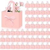50 Pcs Small Gift Bags with Bow Ribbon 4'' x 2.7'' x 4.5'' Mini Pink Paper Thank You Bags No DIY Goody Treat with Handle for Pink Party Birthday Weddings Valentine's Day Weddings Holiday Supplies