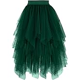 PUKAVT Tulle Skirts for Women High Waist Elastic Midi Skirt A-line Irregular Layered Mesh Tutu Skirts
