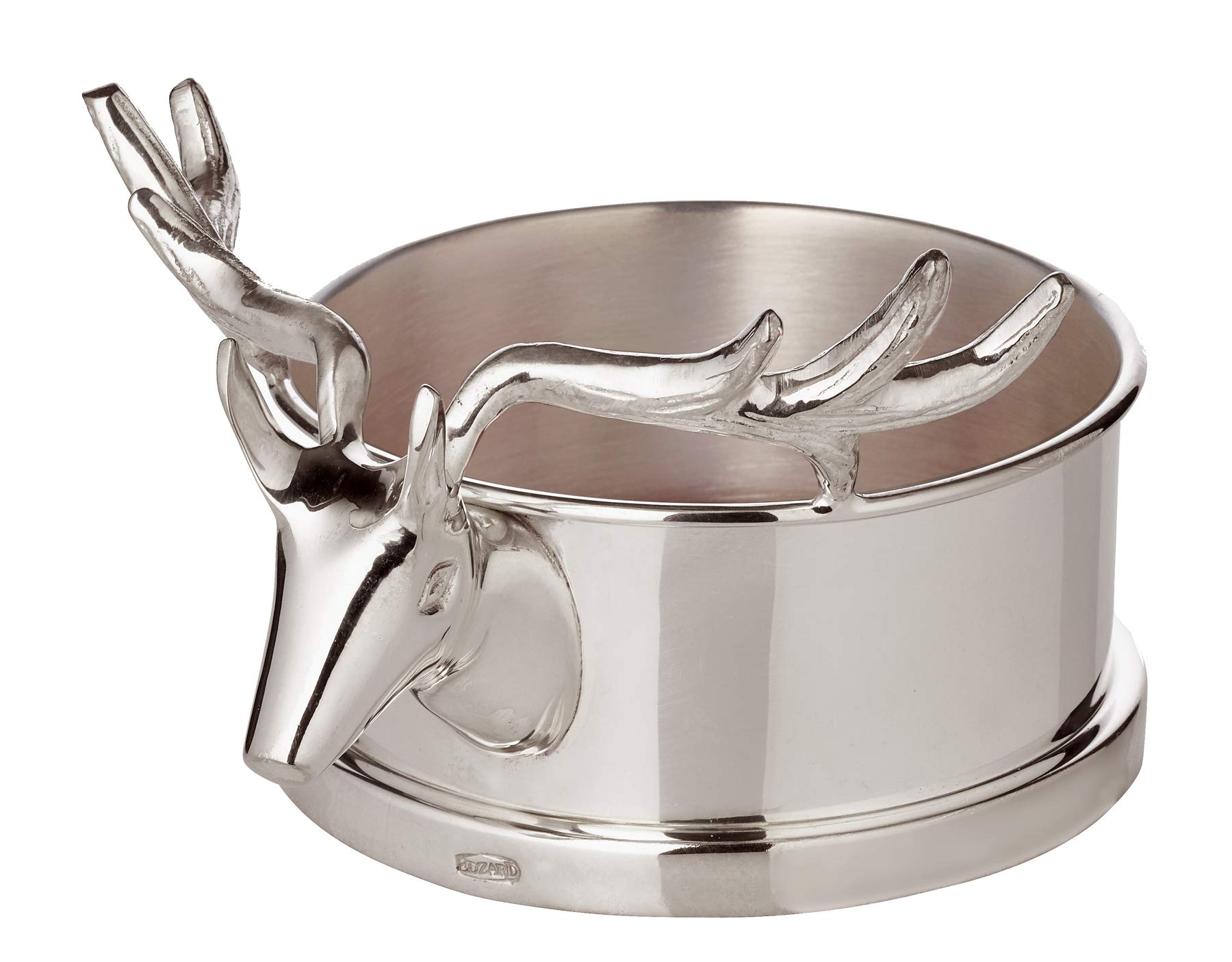 EDZARD Coaster Derby with reindeer, heavy silver plated, wooden floor, diameter 4 in, traditional wine coaster with deer application