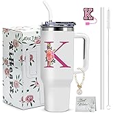 AiHeart 40oz Initial Tumbler,Personalized Gift for Women,Sister,Wife,Best Friend,Monogrammed Gifts for Birthday, Christmas,Custom Tumbler,Cute Tumblers with Straws-K