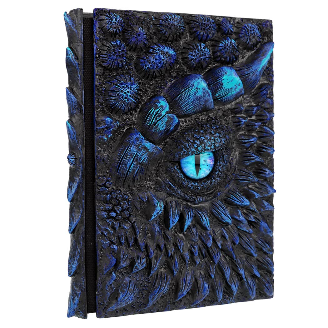 Mazeran 3D Dragon Hardcover Embossed Journal, Antique Handmade Ocean Dragon Eye Polystone A5 Blank Craft Writing Sketch Notebook Daily Notepad, Home Ornament Artistic Fantasy Decoration