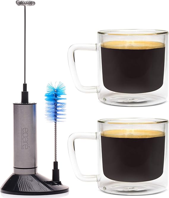 Eparé Bundle 12oz Set of 2 Retro Large Coffee Mugs & Milk