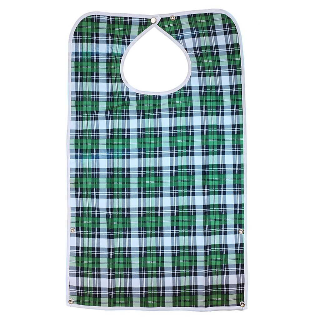 Adult Bibs Waterproof Washable Dining Bibs Reusable Clothing Protector fit for the Elderly,Patient (Green Grid)
