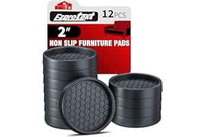 Ezprotekt Non Slip Furniture Pads, 12 Pcs 2" Anti Skid Rubber Furniture Caster Cups, Anti-Slip Furniture Coasters for Hardwood Floors, Anti Slide Floor Protectors for Bed Couch Stoppers (Black)