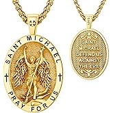 AUDINCEED 18K Gold St Michael Pendant/Saint Anthony/Archangel Raphael/St Benedict/San Judas/Jesus Cross/Santa Muerte/Virgin Mary Necklace 925 Sterling Silver Amulet Jewelry for Men Women