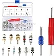 OCR 102PCS Car Air Conditioner Valve Core R12 R134a Automotive Air Conditioning Refrigeration Tire Valve Stem with Double Head Dual Dismantling Remover Tool Assortment Kit