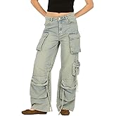Forever 21 Women's Cargo Jeans-Wide-Leg Denim with Oversized Utility Pockets
