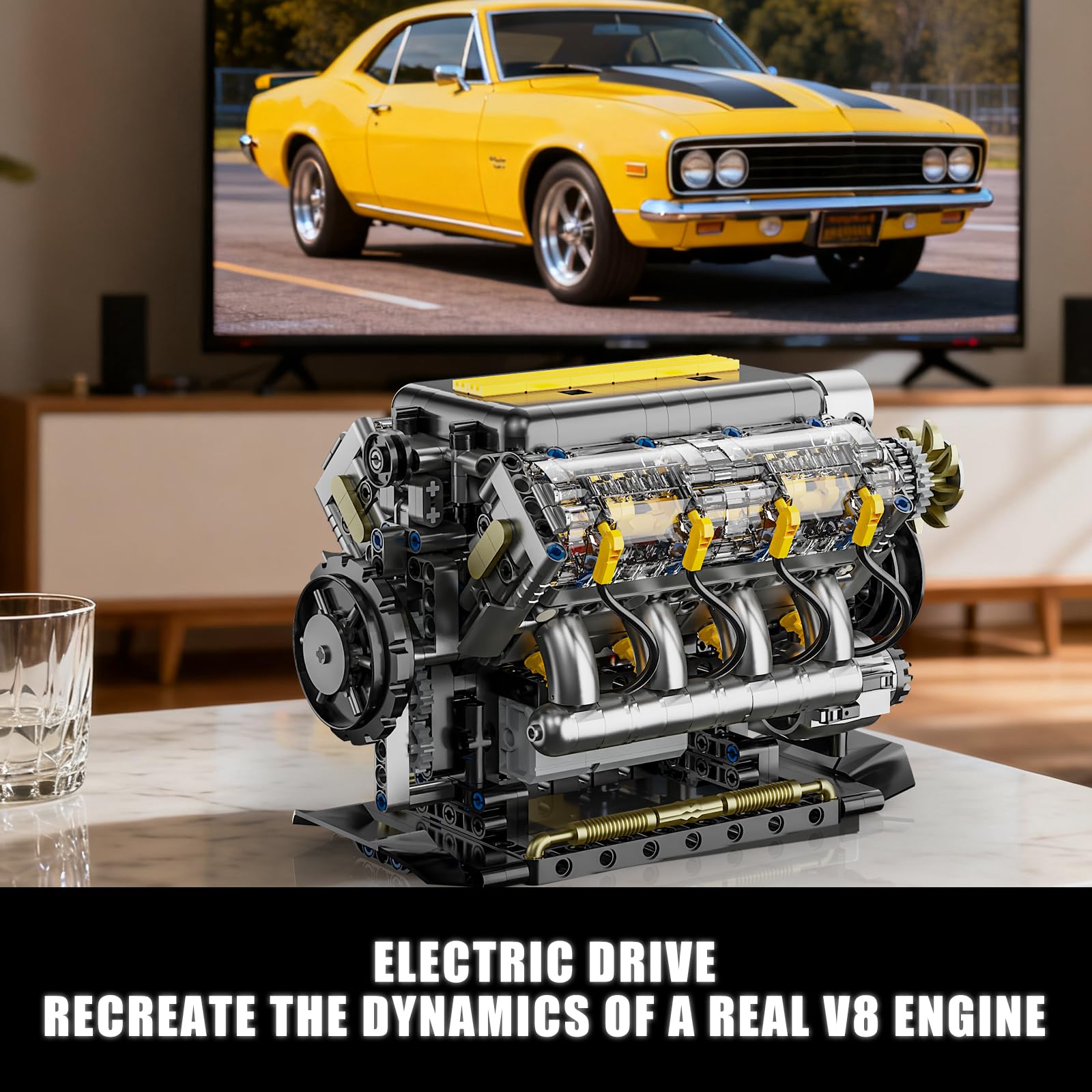 Technik V8 Motor Bausatz Bausteine Klemmbausteine, Ideas Mini V8 Eigene Modellbausatz für Erwachsene, Kompatibel mit Lego Set, STEM Spielzeug Geschenk für Auto Fans und Jungen ab 14 Jahren (905 Teile) 2