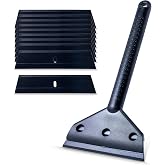 FOSHIO Long Handle Plastic Razor Blade Scraper - 10PCS Plastic Blades for Sticker, Label, Decal, Gasket, Residue Removal &amp; Cleaning