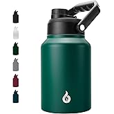 BJPKPK 64 oz Insulated Water Bottle, Dishwasher Safe Half Gallon Water Bottle with Ergonomic Handle, BPA Free Leak Proof Water Jug for Sports, Metal Jug with Anti-slip Bottom, Army Green