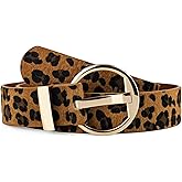 macoking Fashion Leopard Belts for Women Jeans Dresses Leather Belt with Gold Buckle 39"