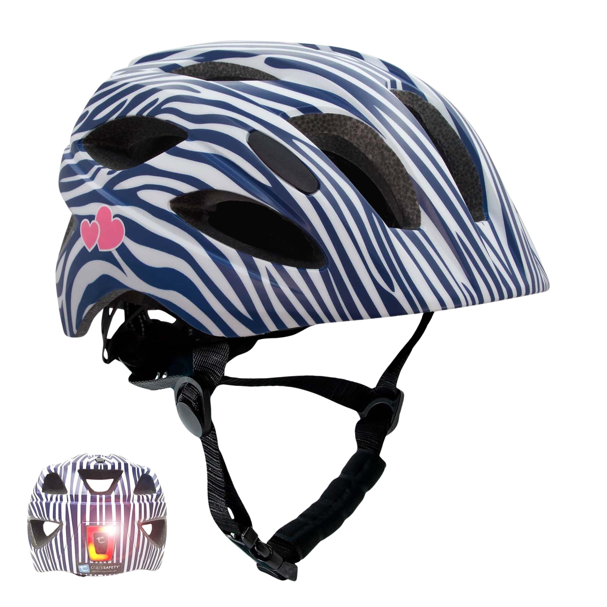 Crazy Safety Cool Stripy Children's Bike Helmet | Bicycle helmet for children aged 6-12 years for bicycles, skateboards, mountain bikes, skates, USB rechargeable tail light |