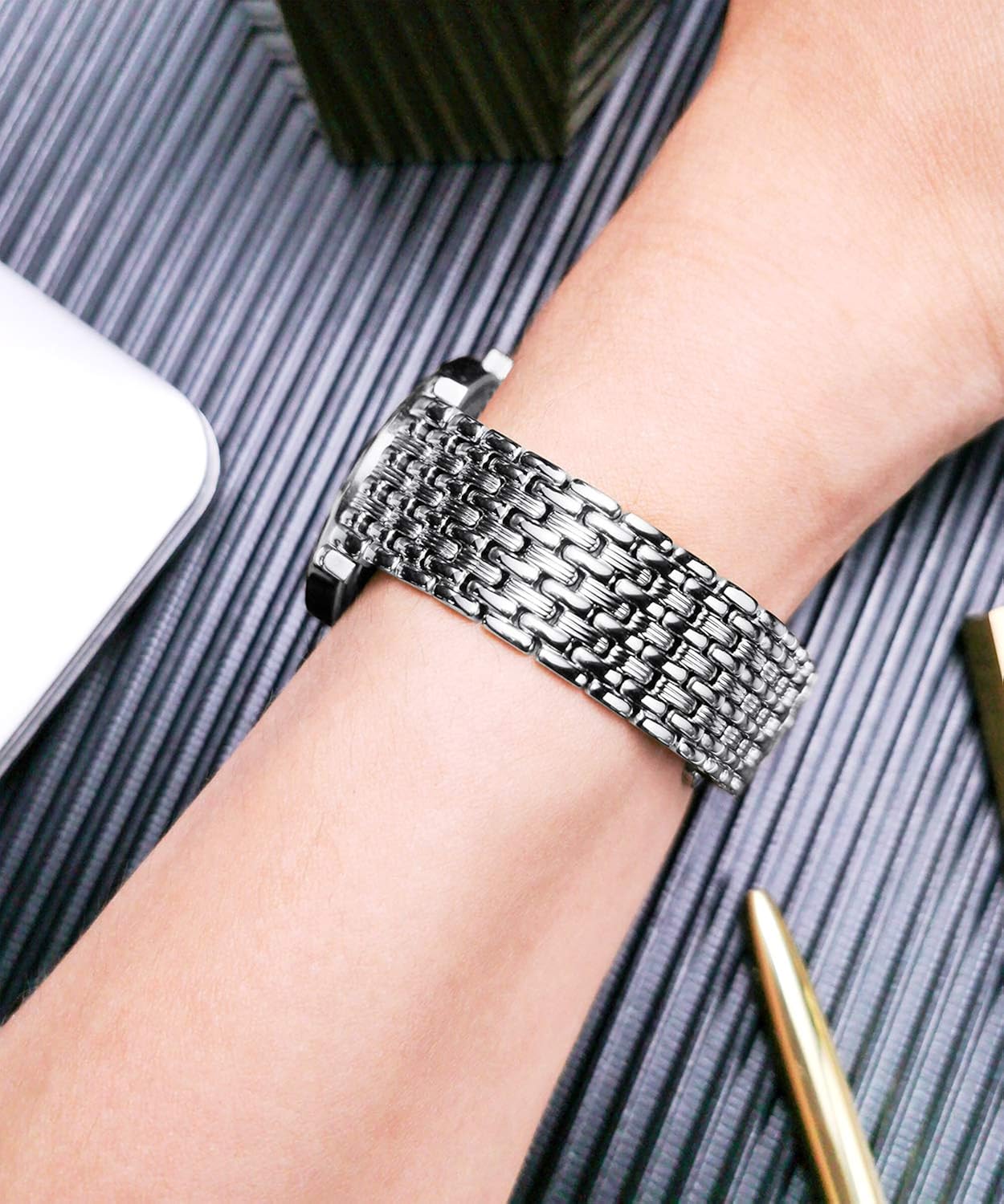 BINLUN Ultra Thin Mesh Stainless Steel Watch Band Light Metal Watch Strap Polished Watch Bracelets Replacement for Men Women with Butterfly Buckle (18mm Silver) - Image 5