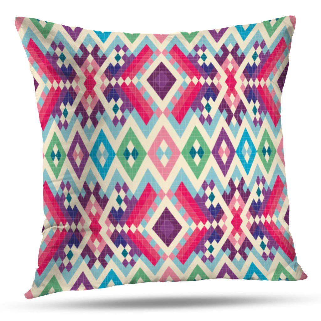 KJONG Ethnic-Pattern Square Decorative Pillow Case 18 x 18 inch Pillow Cover for Bedroom Living Room Ethnic Pattern Zigzag Abstraction America Band Bright Circle (Two Sides Print)