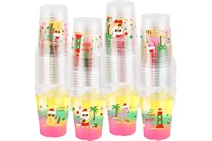 WorldBazaar 12OZ Hawaii Christmas Plastic Cups 100 PCS Clear Disposable Snowman Santa Claus Drinking Cups Cold Beverage Coffee Holiday Winter Party Supplies