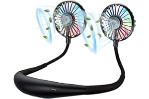 YALTOON Neck Fan, Rechargeable Battery Operated Portable Fan 2600mAh, Hands Free Personal Fan Hang Around Neck Fans, Wearable Small Fan for Outdoor Working Battery Powered USB Fan Over 12 Hours Constant Cool