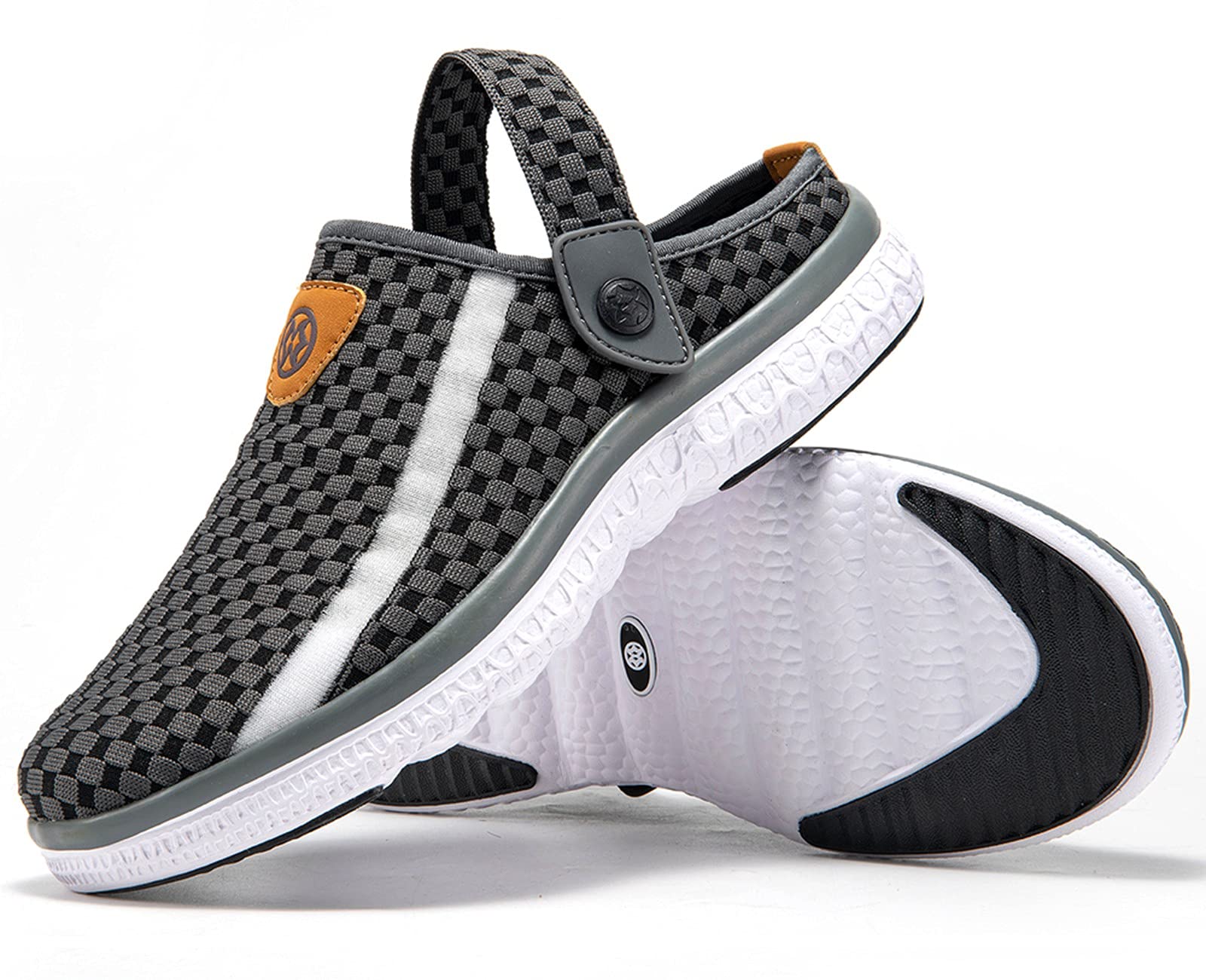 Clogs Hausschuhe Herren Damen Pantoletten Gartenschuhe Sommer Gartenclogs Atmungsaktiv rutschfest Sandalen, Dunkelgrau, 43 EU 5