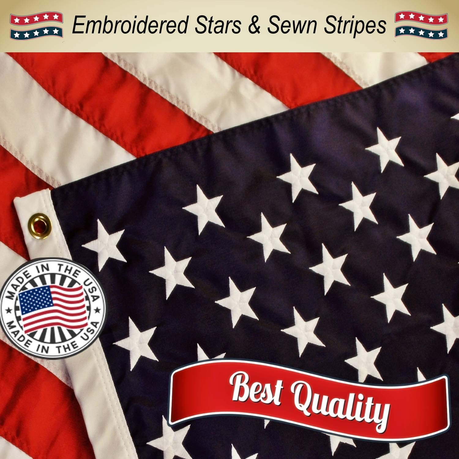 Grace Alley American Flag: 3x5 FT US Flag - 100% Made in USA. Embroidered Stars, Sewn Stripes and Brass Grommets. Fade Resistant, Heavy Duty, Long Lasting Nylon for Outdoor Durability. : Garden & Outdoor
