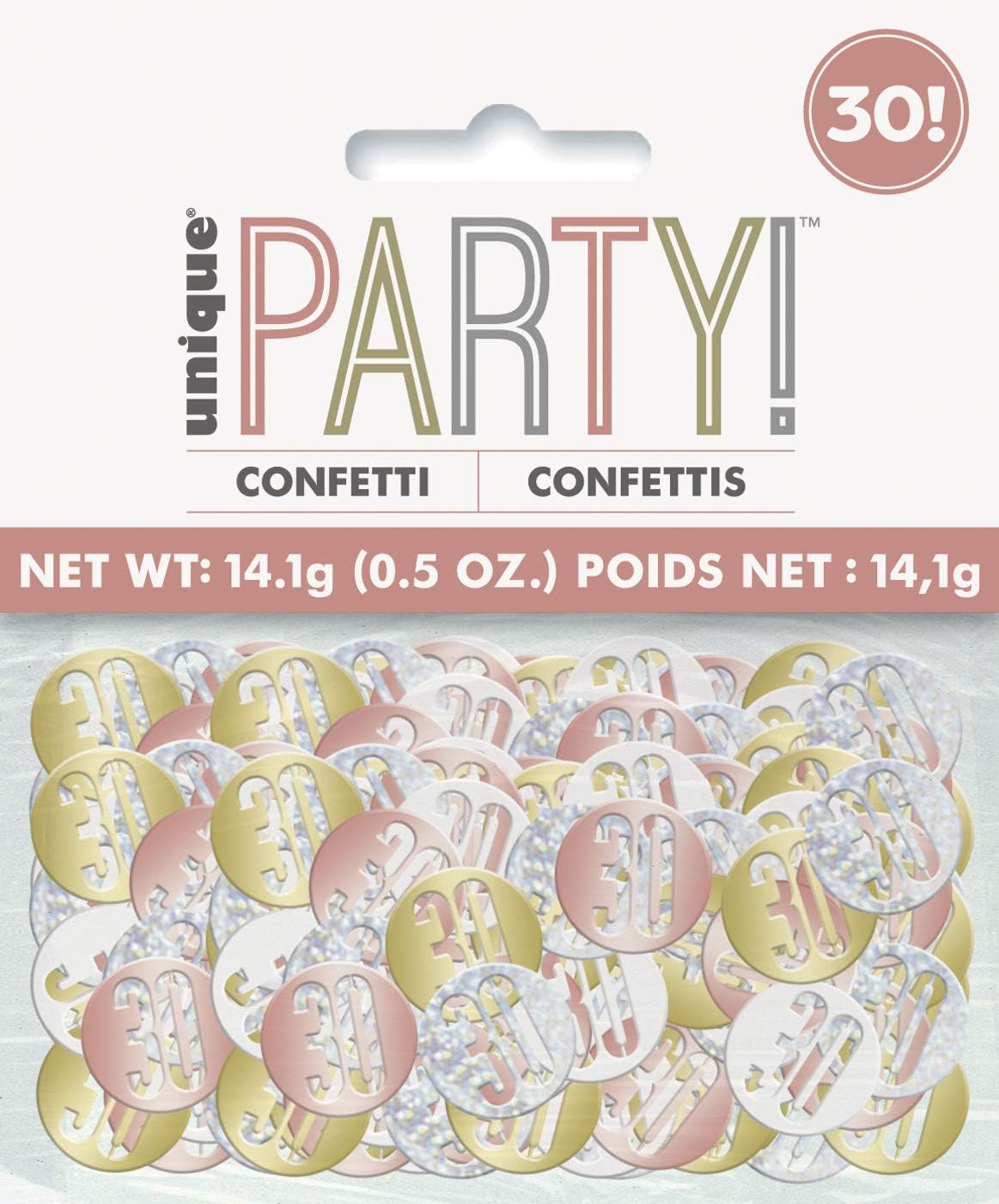 Unique Party 84948 30" Birthday Confetti Cutouts-5 oz., Rose Gold, Age 30