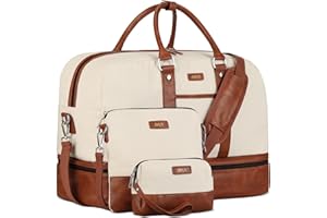 IBFUN Weekender Bag for Women, Large Overnight Bag Canvas Travel Duffel Bag Carry On Tote with Shoe Compartment 21" 3Pcs Set