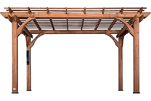 Backyard Discovery Beaumont 14' x 10' Traditional Cedar Wood Pergola Kit with Trellis Roof, All-Season Durability, High-Wind Rating, PowerPort, Shade for Outdoor Patio, Deck, Garden, and Entertaining