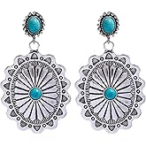 coadipress Western Turquoise Earrings for Women Bohemian Handmade Tribal Ethnic Beaded Geometric Turquoises Dangle Earrings Statement Western Flower Rustic Country Jewelry