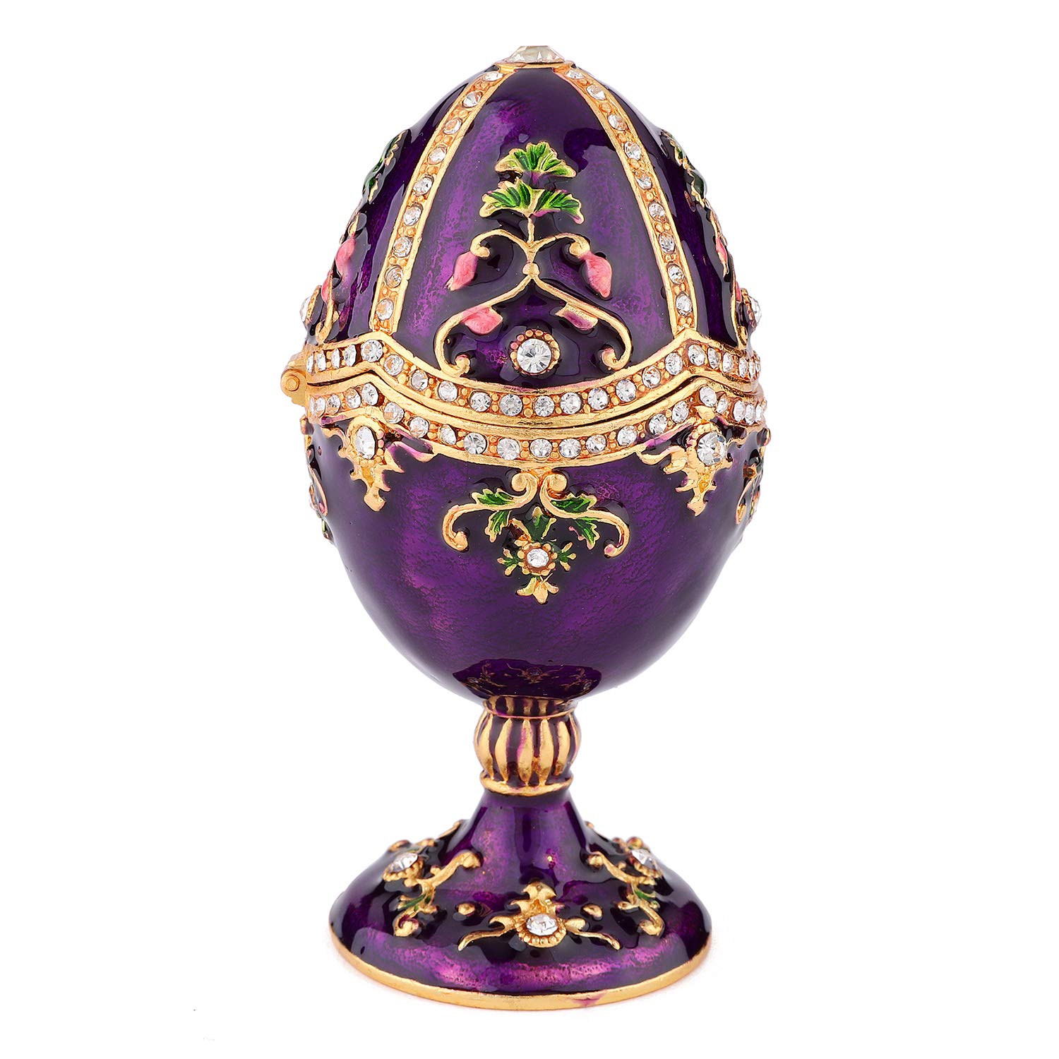 QIFU Vintage Hand Painted Easter Egg Style Hinged Jewelry Trinket Box with Rich Enamel and Sparkling Rhinestones, Unique Gift for Family