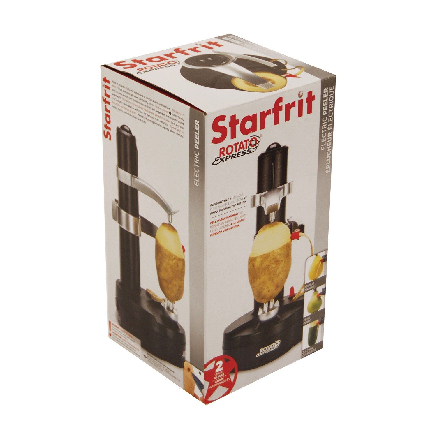 Starfrit Rotato Express Electric Peeler - 2 Spare Blades - Safe & Easy to Use - Effortlessly Peels Vegetables and Fruit