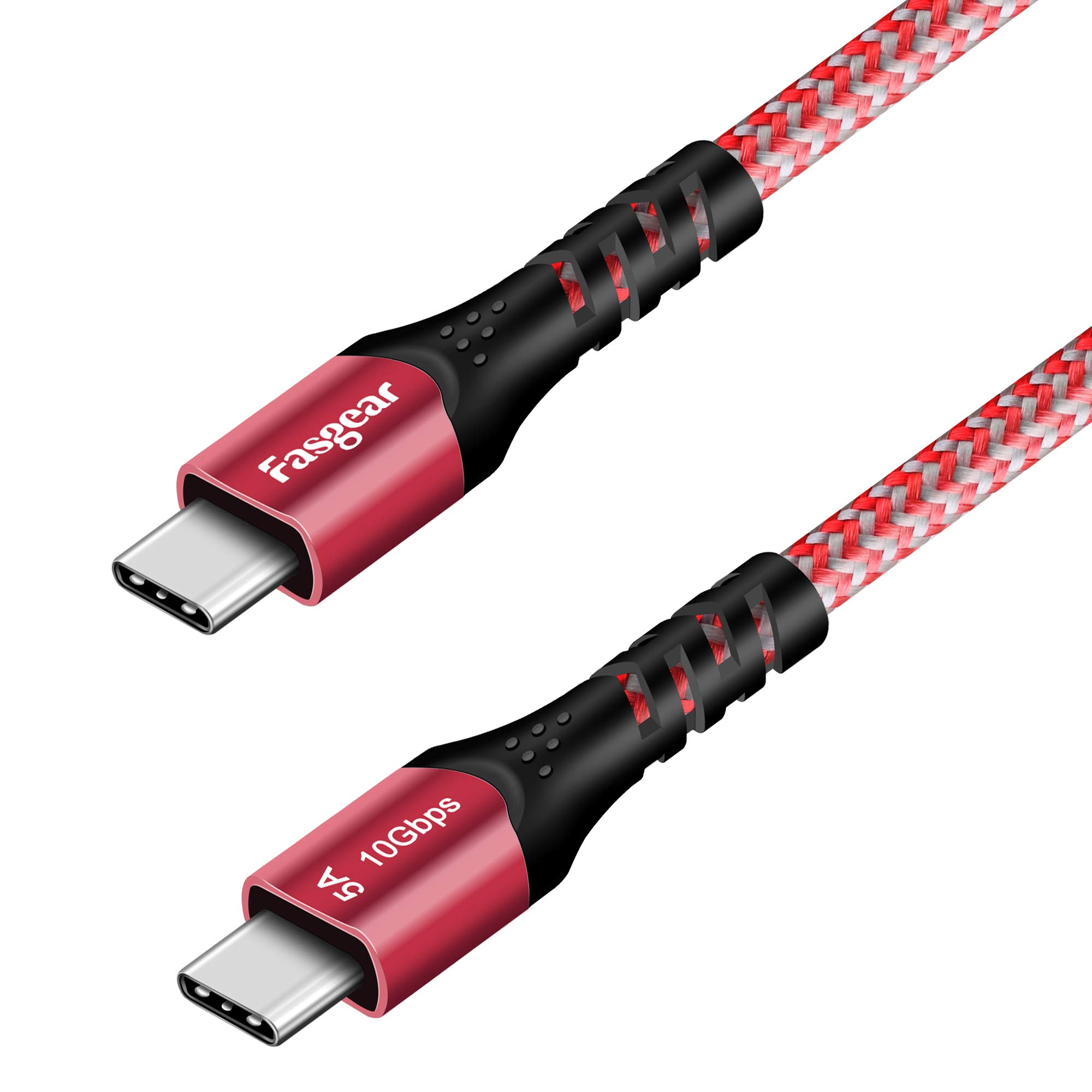 Fasgear USB C to Type C Cable, 1 Pack USB 3.1 Type C Gen 2 Fast Charge Cable, 100W 20V/5A Power Delivery, 10Gbps Data Transfer, 4K@60Hz Video Output, Compatible for Type-C Device (10ft, Red)