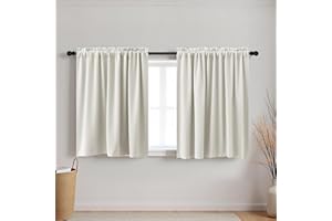 KOUFALL Small Cafe Curtains 24 Inch Length, Thermal Insulated Blackout Boho RV Curtain for Camper Window, 34 x 24 Inch Length, Cream