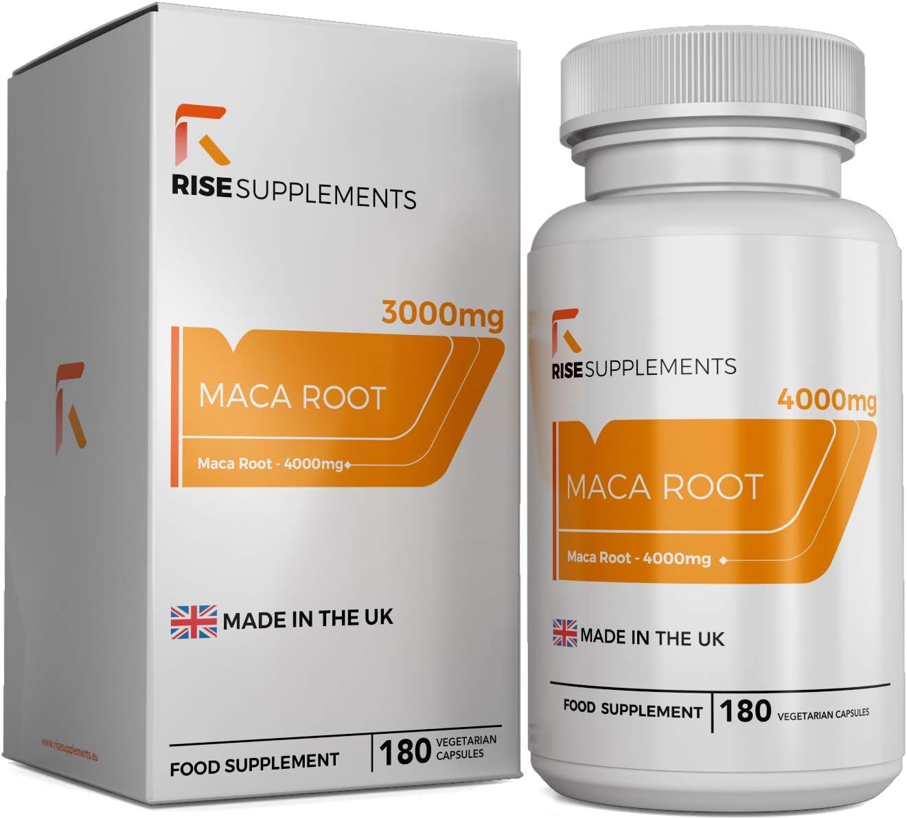 Maca Root Powder Capsules 10:1 Extract (4000mg Equivalent) by Rise Supplements (120 Vegan Capsules), for Energy & Concentration | ADAPTOGENIC HERB - Manufactured in the UK in ISO Licenced Facilities