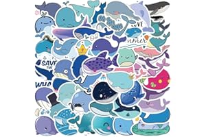 50PCS Cute Whale Stickers, Fun Marine Life Stickers Pack, Vinyl Cardone Fish Stickers, Suitable for Teenagers and Adults, Use