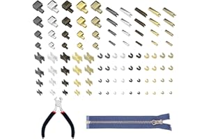 Zipper Repair Kit 100 Pieces with Pliers in 4 Colours Metal Zipper Replacement Parts Set with Silver Gold Bronze Black Heads 