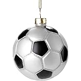 JOIEDOMI Soccer Ball Sports Blown Glass Small Funny Mini Christmas Ornaments for Tree Hanging Ornament Christmas Decorations Indoor Football, Xmas Party Favors Presents