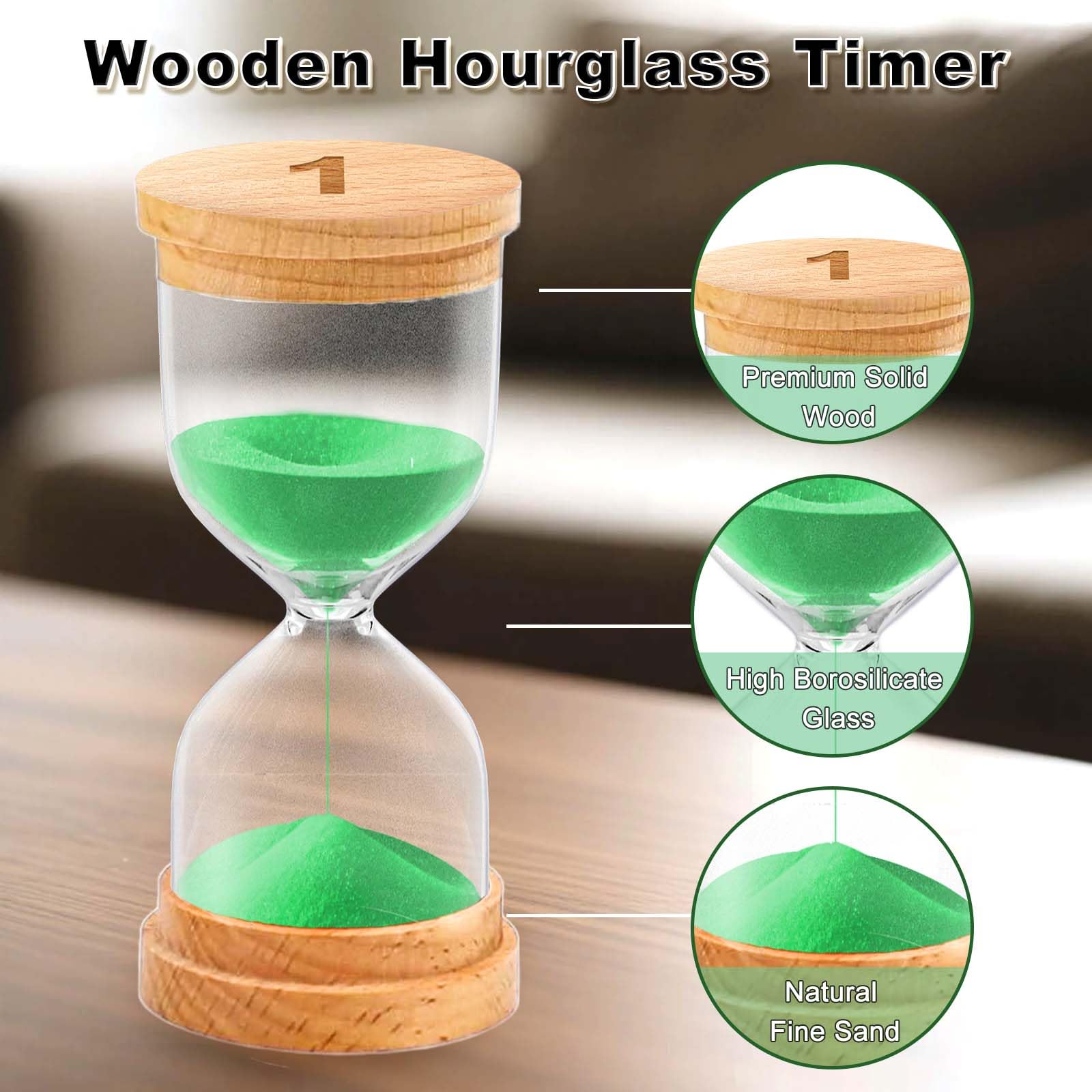 Holz Sanduhr Zeitmesser Sanduhren Set - 1/2/5/10/30 Minuten Timer für Kinder, Klein Wood Sand Uhr Glas Minute Clock für Schule Kita Klassenzimmer Spiele Zuhause Küche Büro 2