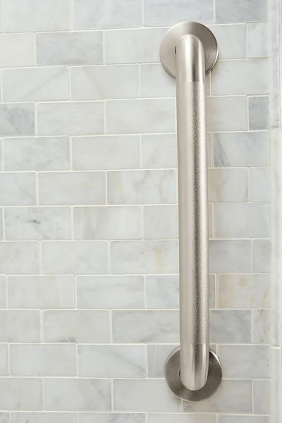 MOEN HOME CARE BATHROOM SAFETY 24 INCH STAINLESS STEEL HANDICAP GRAB BAR FOR BATHTUB AND SHOWER, SLIP RESISTANT PEENED TEXTURE, ELDERLY ASSISTANCE PRODUCT, POLISHED BRASS, R8724P