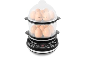 Elite Gourmet EGC314CB Digital Easy Egg Cooker Food Steamer, Poacher, Omelet, Soft, Medium, Hard-Boiled Egg with 6 Programmed