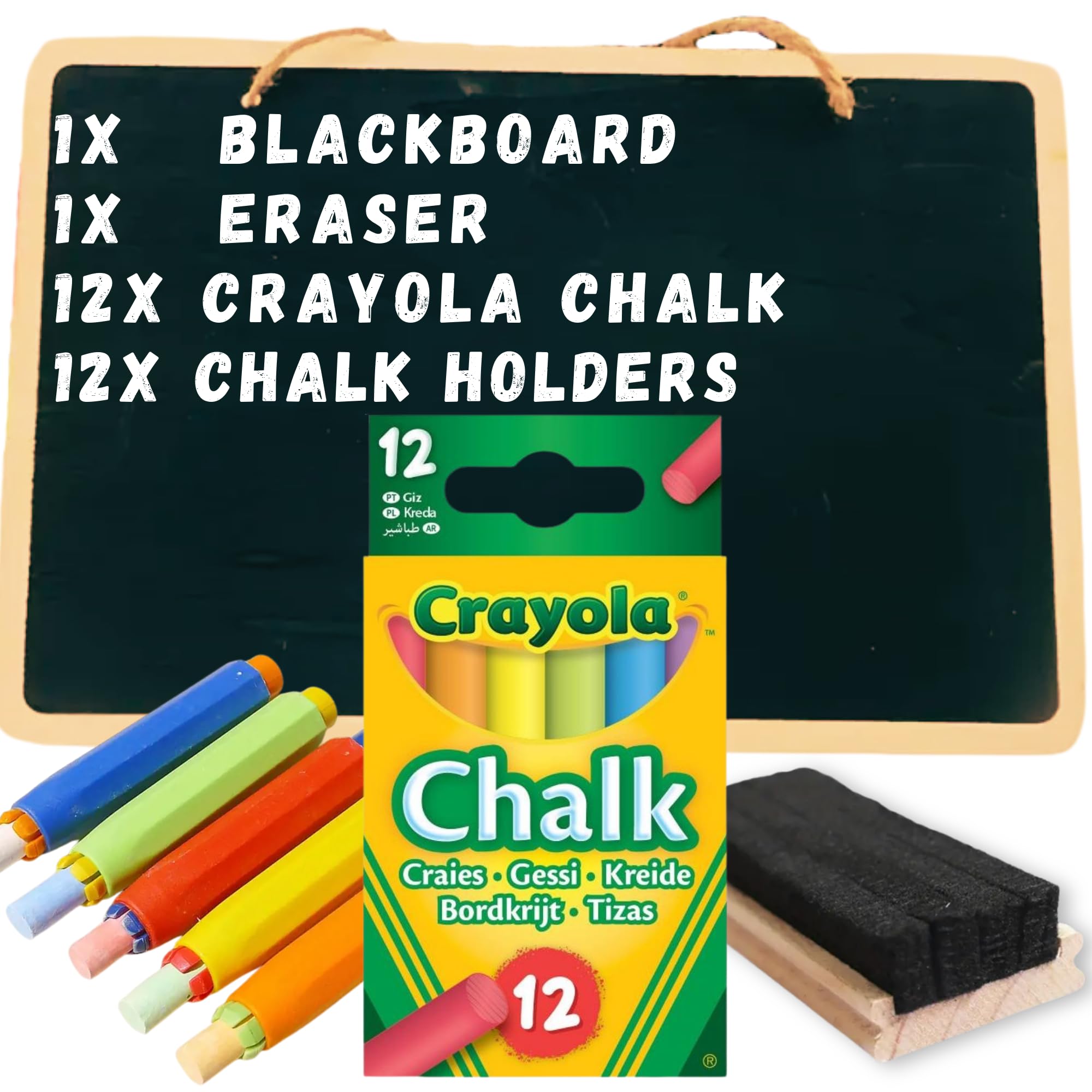 Kids Chalkboard Set With Chalk – Includes Blackboard, Crayola Anti-Dust Chalk, Board Eraser & Chalk Holders – Creative Drawing & Educational Play For Children