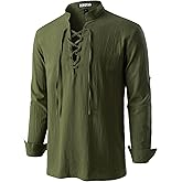 ZEROYAA Men's Medieval Vintage Long Sleeve Lace Up Shirt Renaissance Costume for Halloween Viking Pirate Cosplay