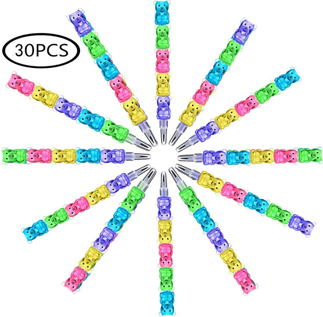 LGDehome 30 Pieces Colorful Stackable Pencils Plastic Bear Pencils 5 in 1 Stacking Pencils for Birthday Party Favor School Supplies
