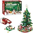 Advent Calendar 2024- Christmas Tree with 701 Building Blocks – 24 Days of Holiday Surprises for Kids and Families, Rotating Base, DIY Festive Decoration for Christmas Countdown